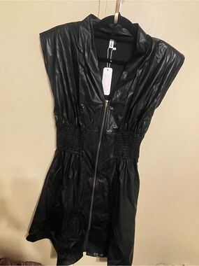 glam Black Faux Leather Zip-Front Mini Dress